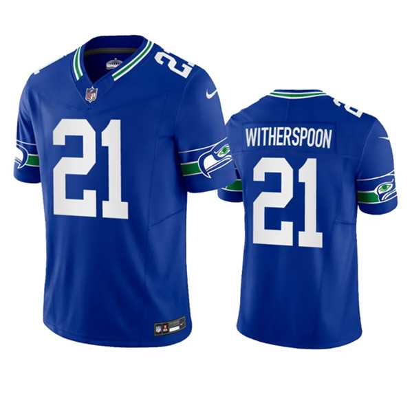 Men%27s Seattle Seahawks #21 Artie Burns Royal 2023 F.U.S.E. Vapor Limited Throwback Stitched Jersey